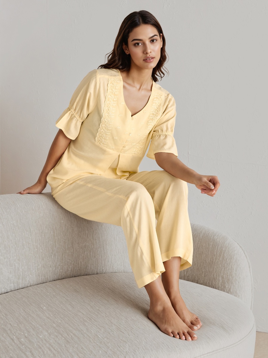 Viscose Buttoned Top and Pyjama Pants Set