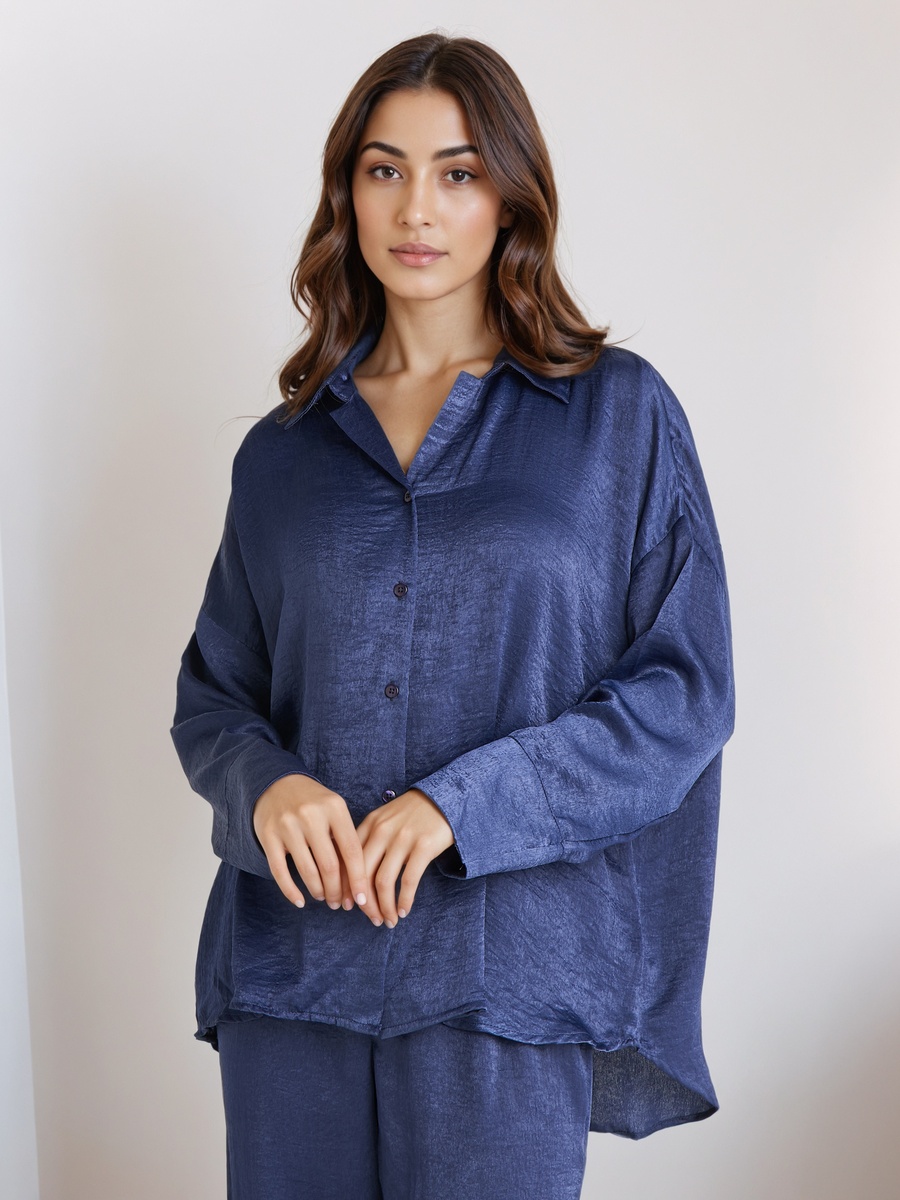 Polyester Collared Shirt and Pyjama Pants Set