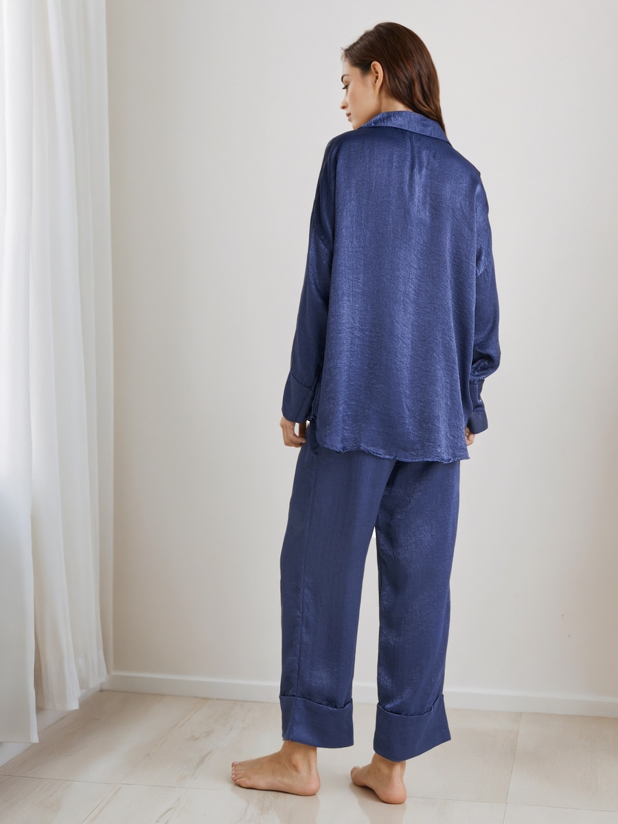 Polyester Collared Shirt and Pyjama Pants Set