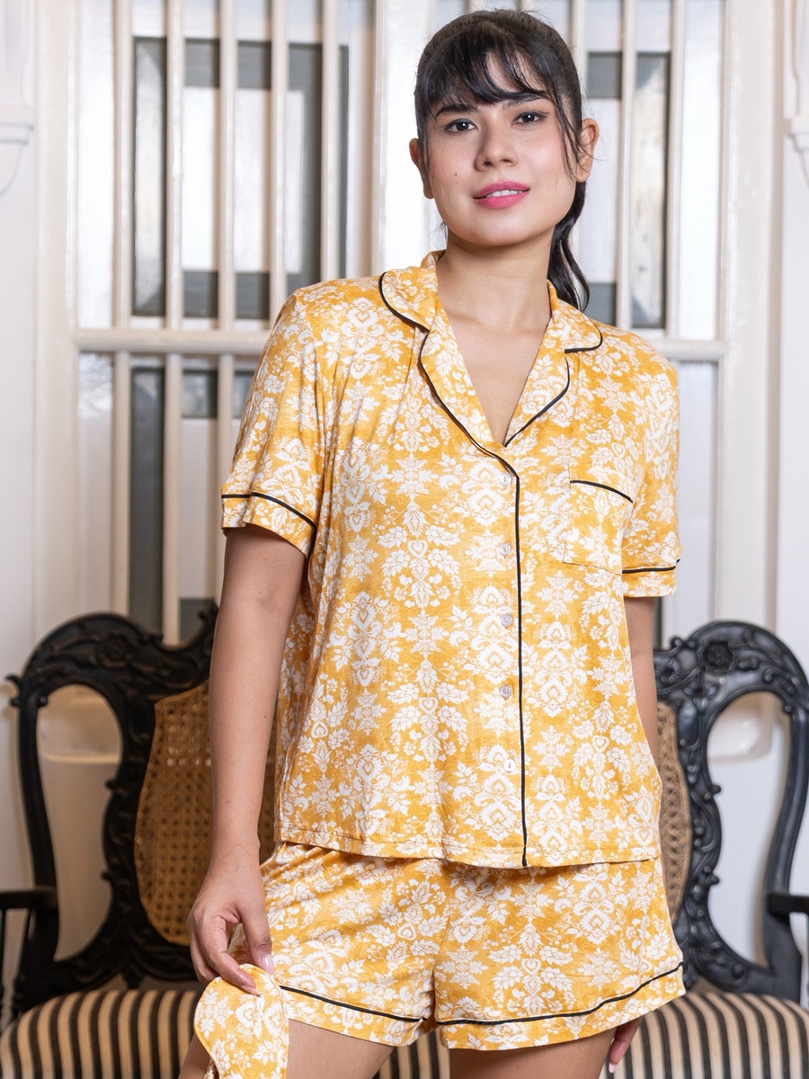 Rayon Shirt and Pyjama Shorts Set