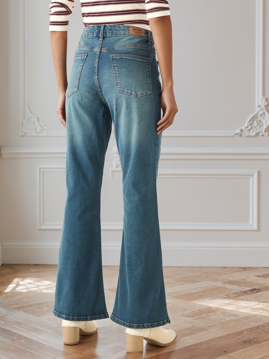 Flared High-Rise Cotton Jeans with Slits