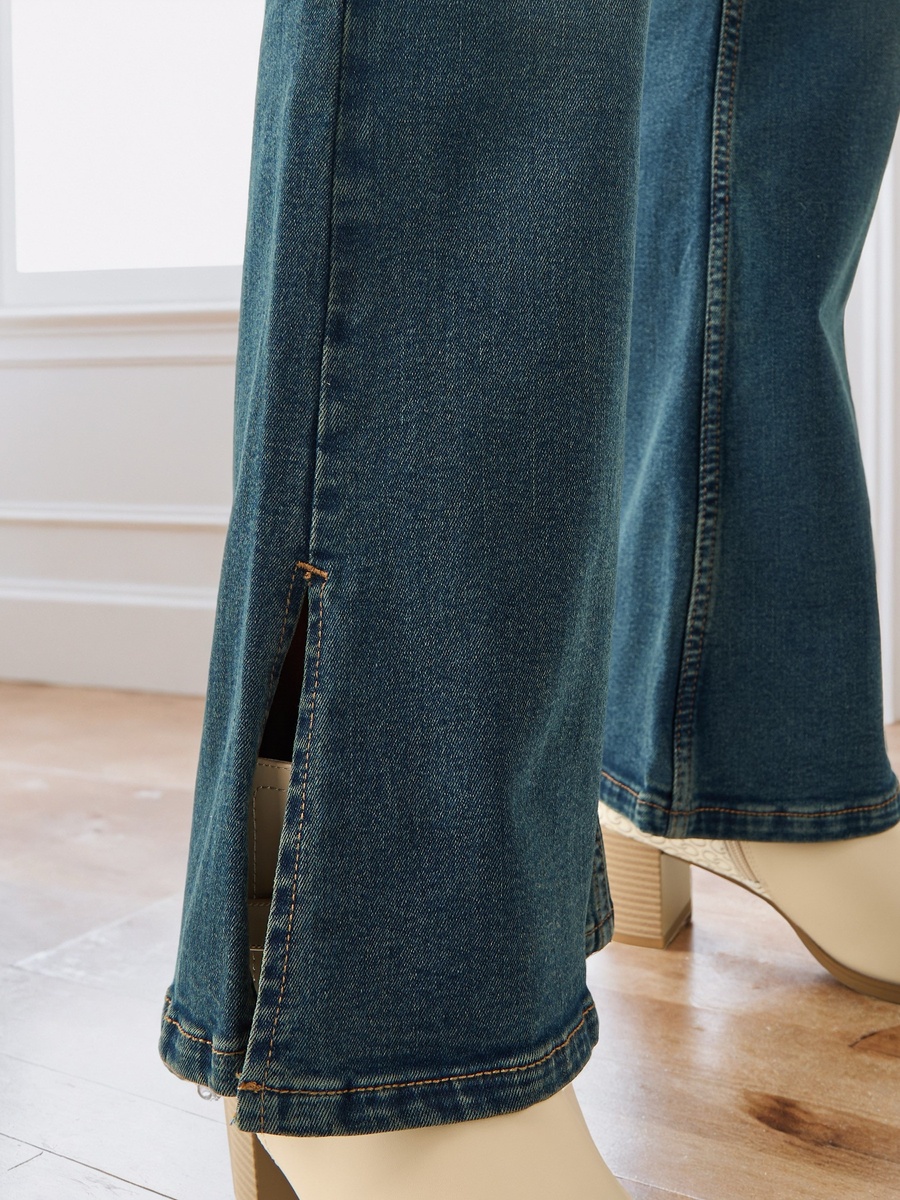 Flared High-Rise Cotton Jeans with Slits