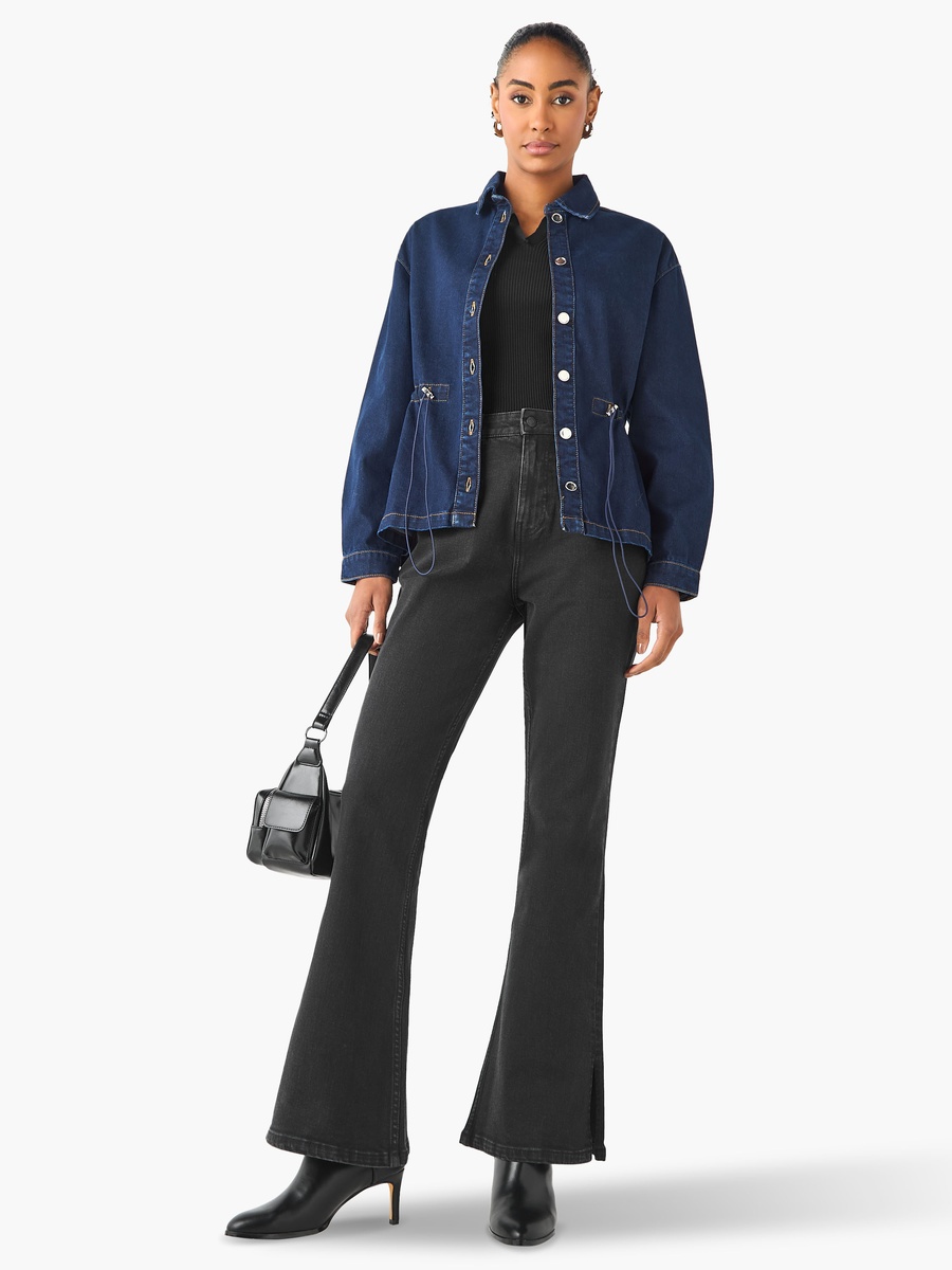 Flared High-Rise Cotton Jeans with Pockets