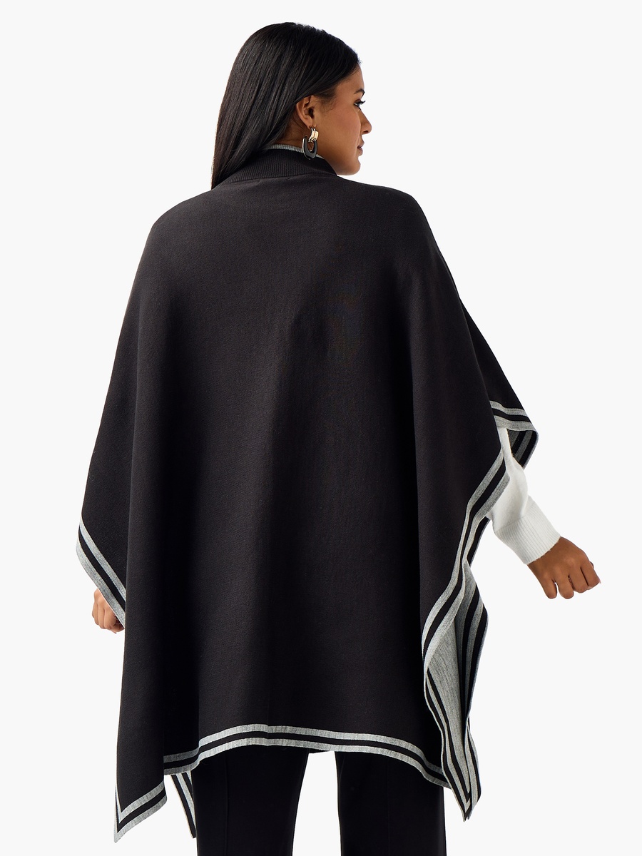 Relaxed Fit Contrast Border High Neck Poncho