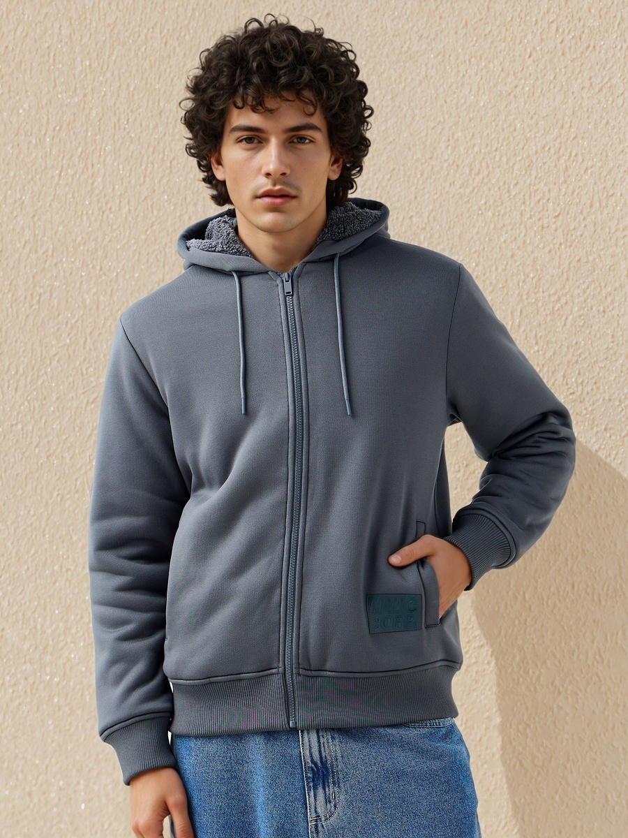 Men Sherpa Zip Through Hooded Jacket