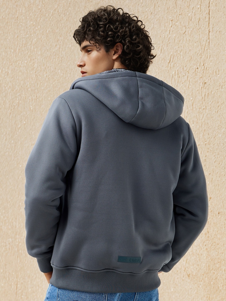Men Sherpa Zip Through Hooded Jacket