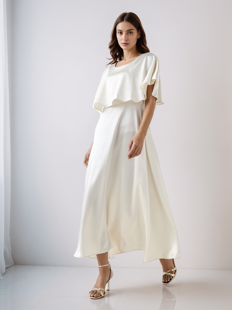 A-Line Maxi Viscose Dress with Overlay