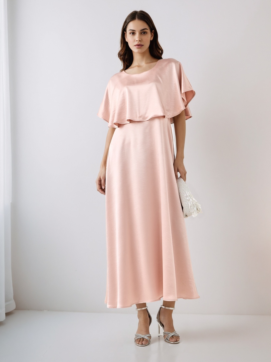 A-Line Maxi Viscose Dress with Overlay