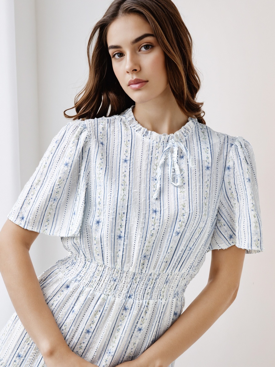 Tiered Midi Viscose Dress with Flutter Sleeves