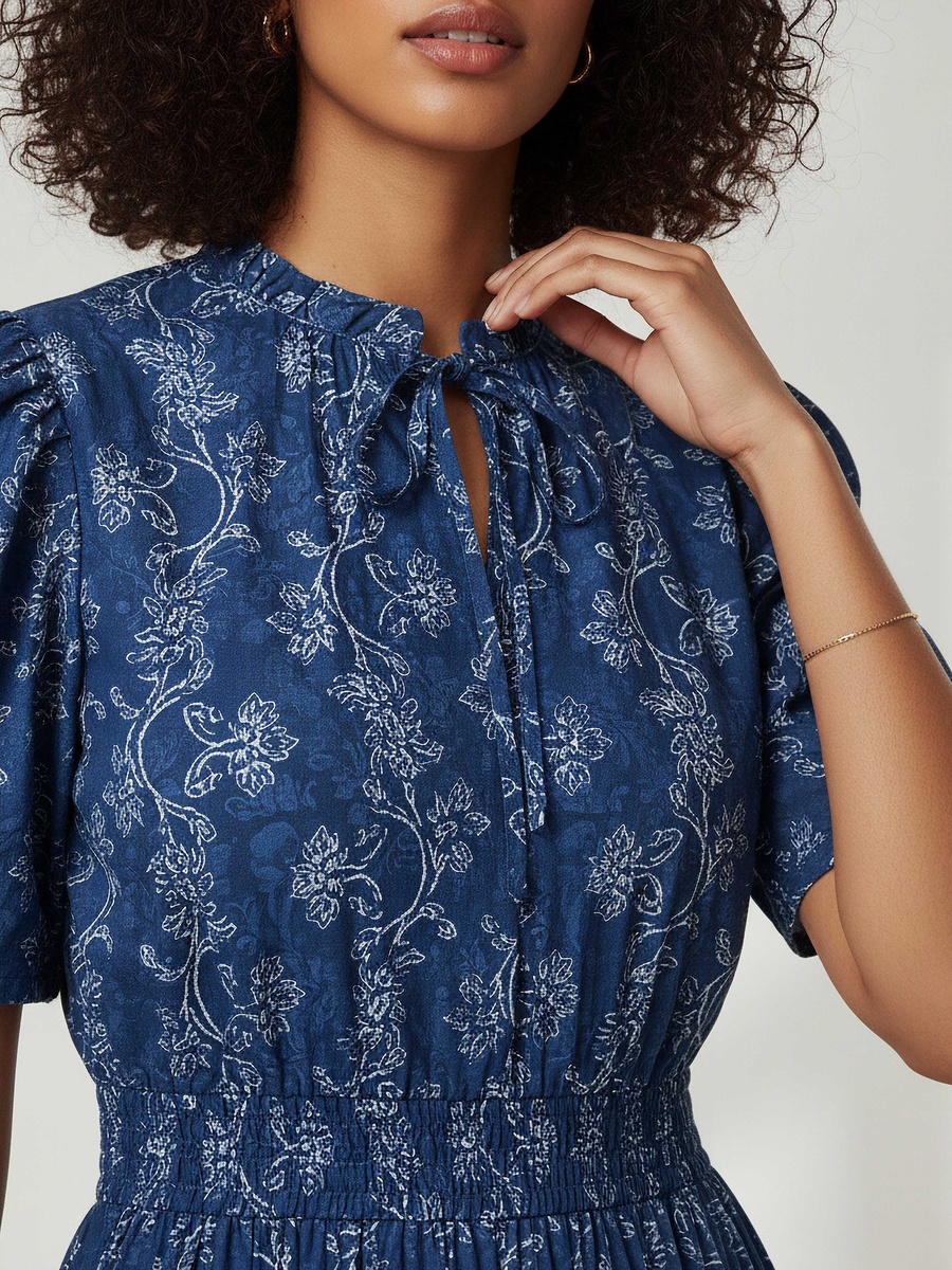 Tiered Midi Viscose Dress with Flutter Sleeves