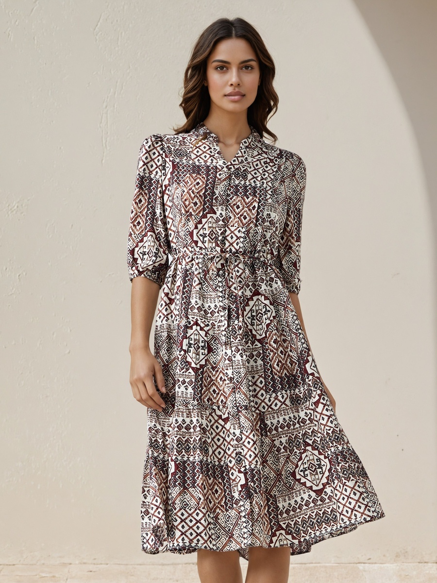 Floral Print Midi Dress with Pintuck Detail