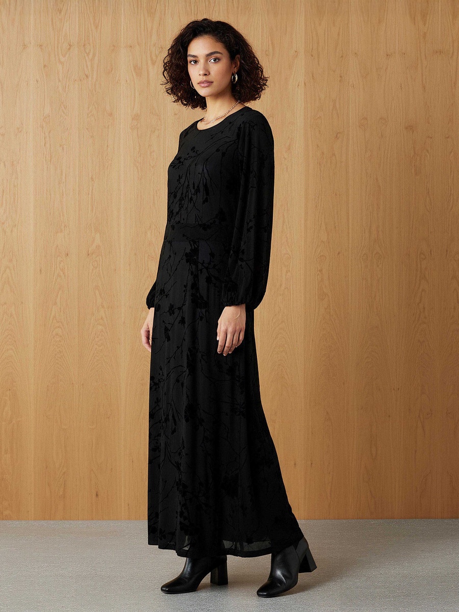 Maxi Velvet Textured Dress with Back Slit Detail