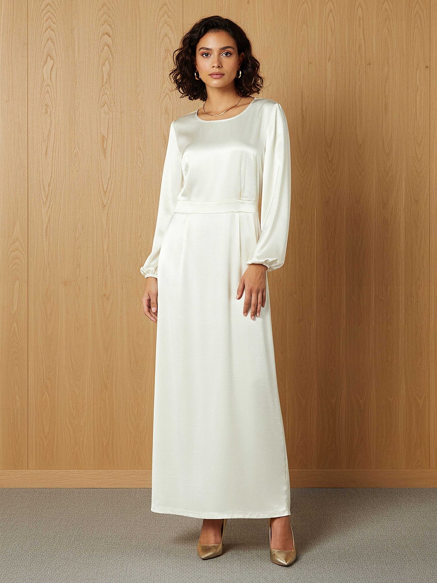 Maxi Satin Dress with Back Slit Detail