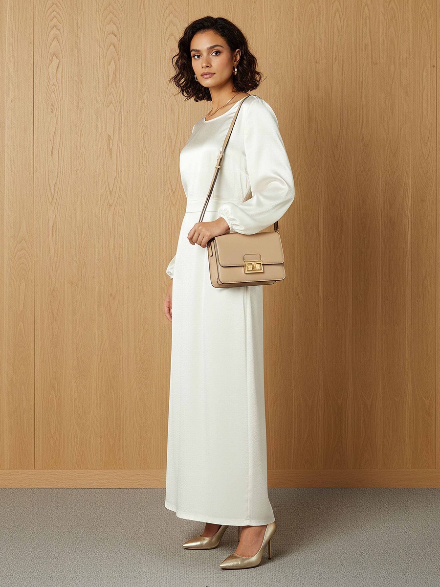 Maxi Satin Dress with Back Slit Detail