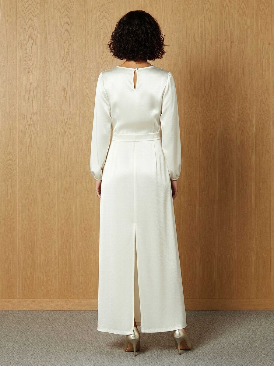 Maxi Satin Dress with Back Slit Detail