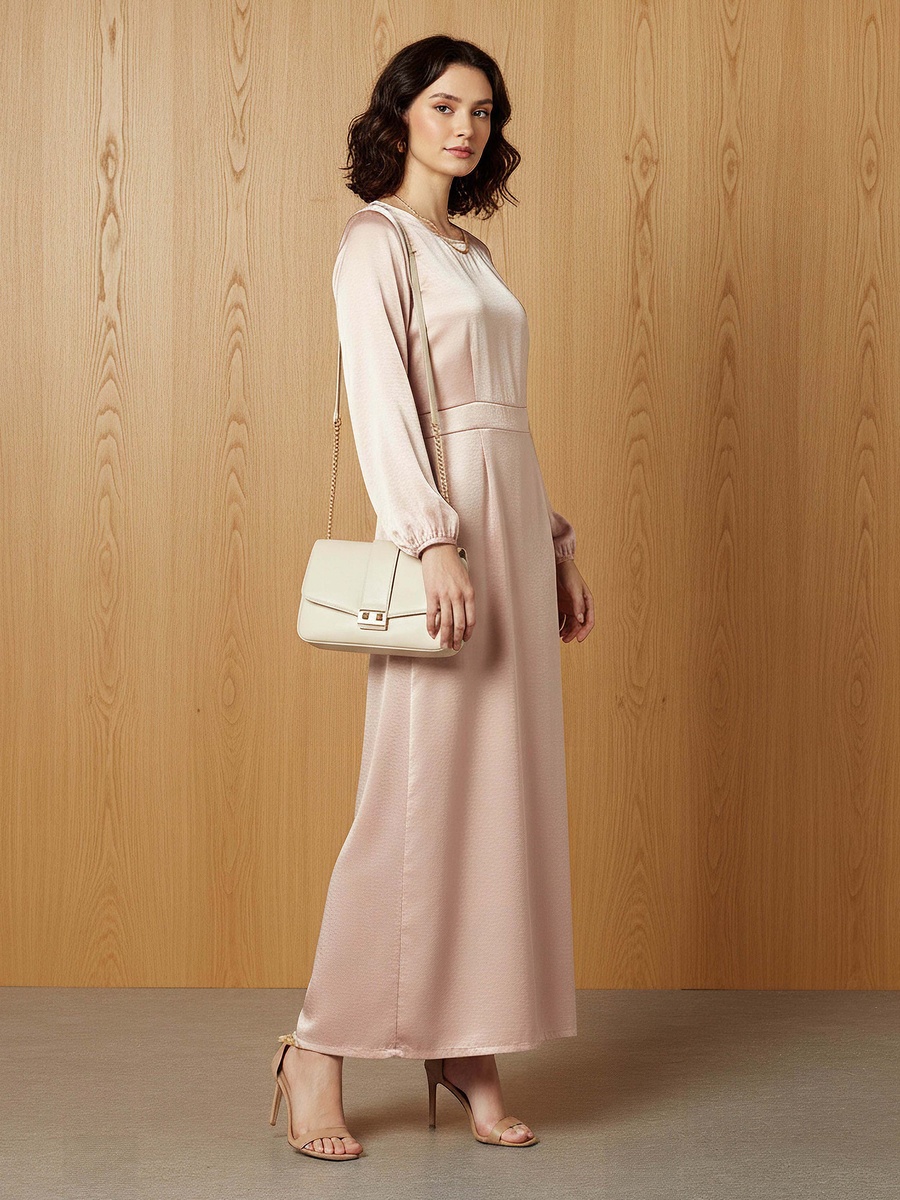 Maxi Satin Dress with Back Slit Detail