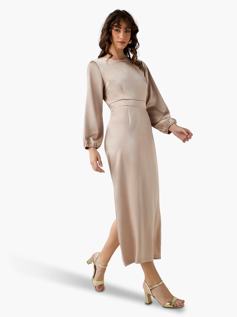 satin dress uae Embellished Cape Satin Maxi Dress