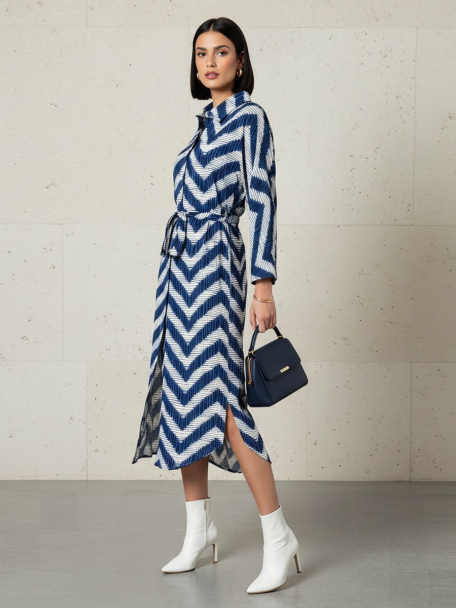 Printed Cotton Dress with High-Low Hemline