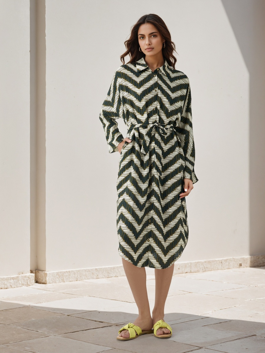 Printed Cotton Dress with High-Low Hemline