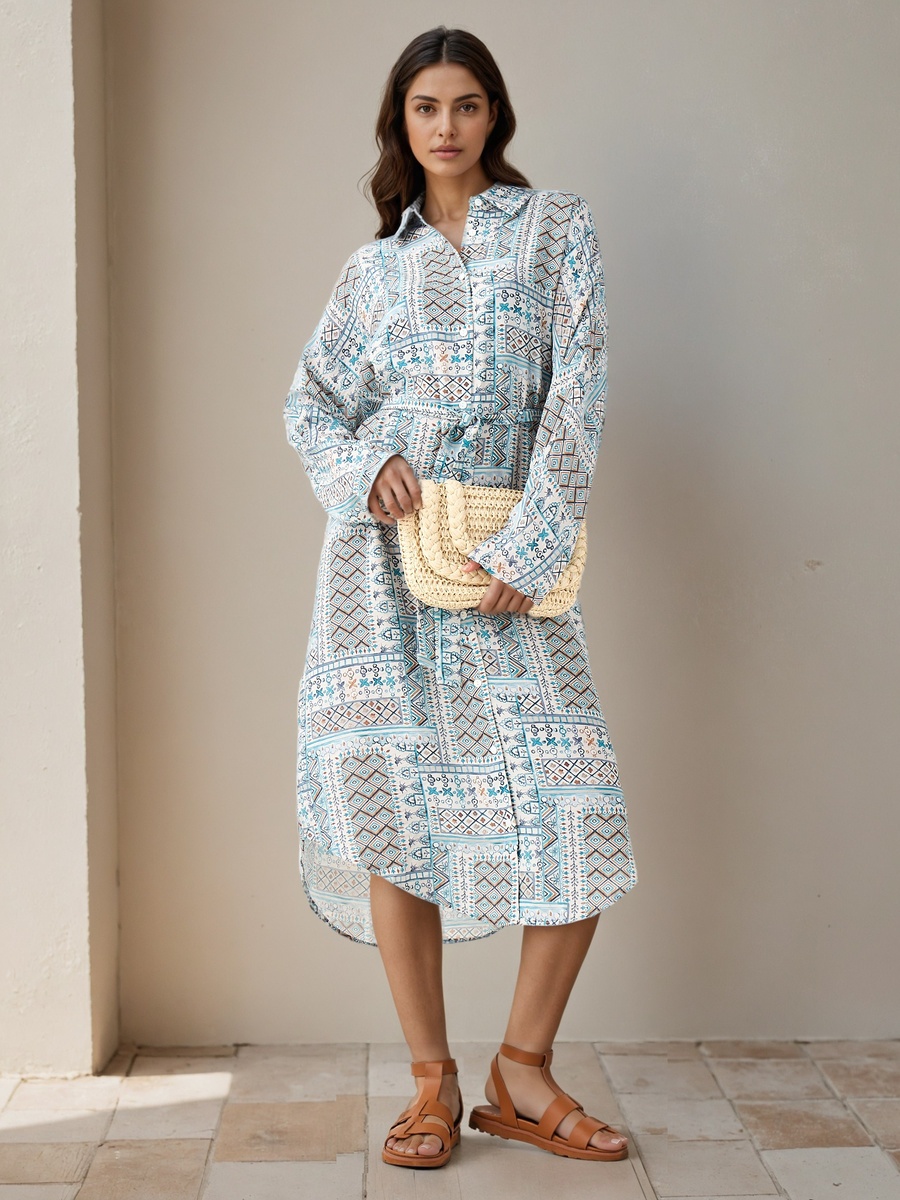 Printed Cotton Dress with High-Low Hemline