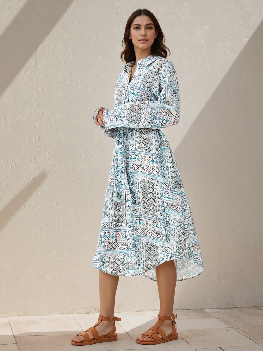 Printed Cotton Dress with High-Low Hemline