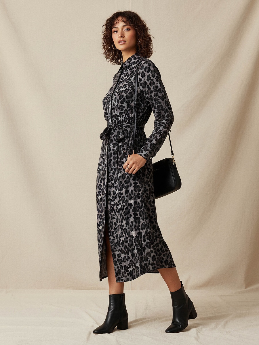 Animal Print Cotton Dress with High-Low Hemline