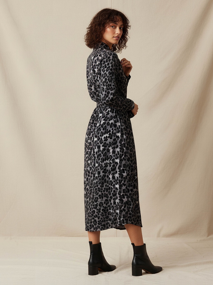 Animal Print Cotton Dress with High-Low Hemline