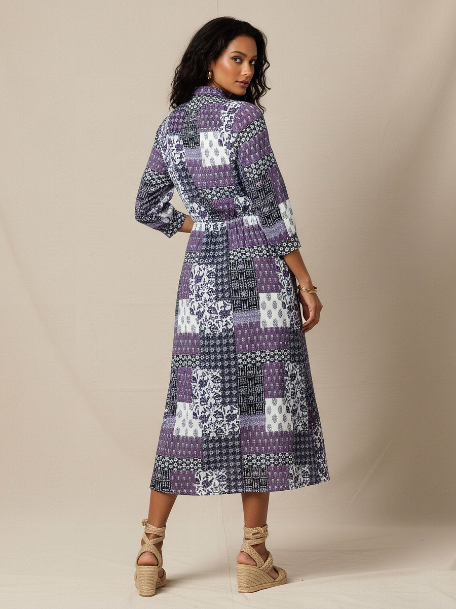 Midi Cotton Shirt Dress with Floral Print