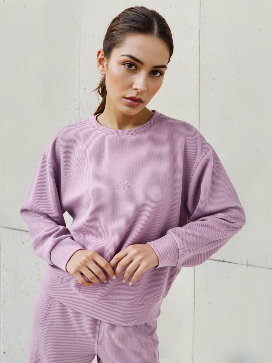 Women Regular Fit Ribbed Sweatshirt