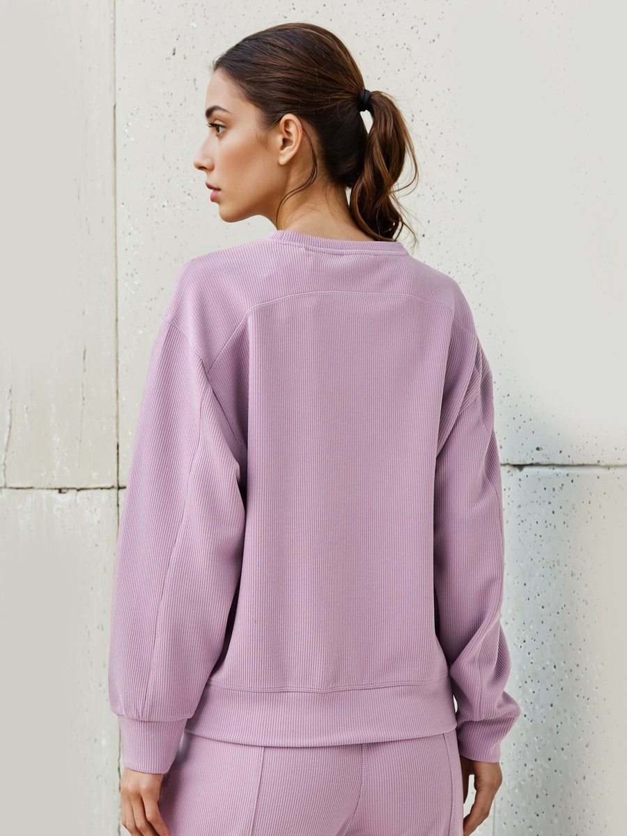 Women Regular Fit Ribbed Sweatshirt