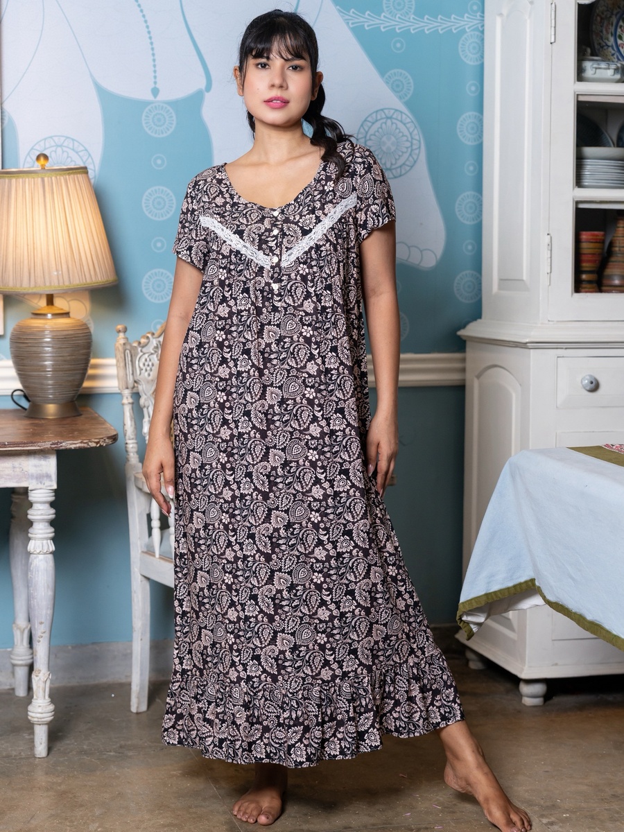 Printed Short Sleeves Night Dress