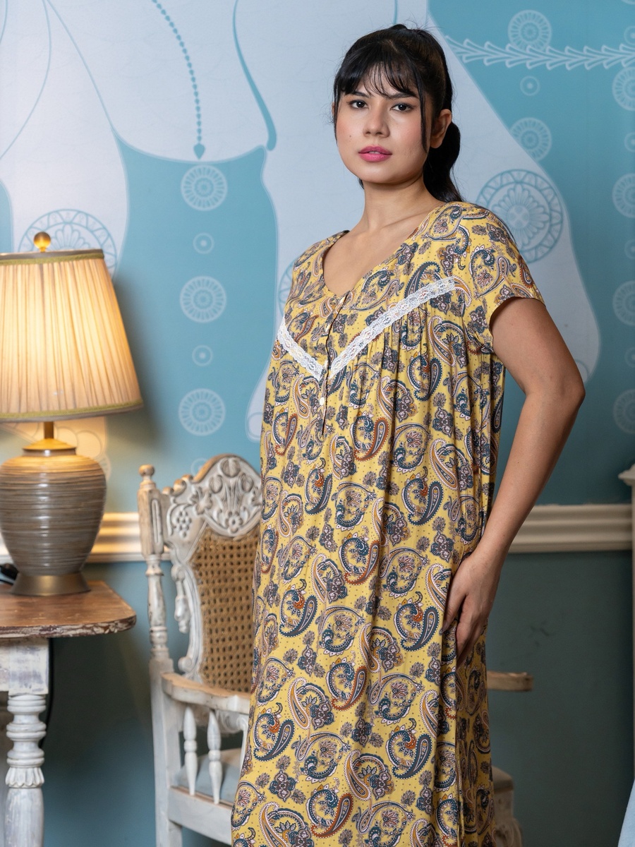 Printed Short Sleeves Night Dress