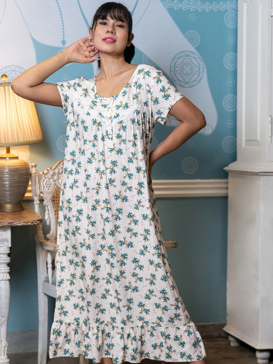 Printed Short Sleeves Night Dress