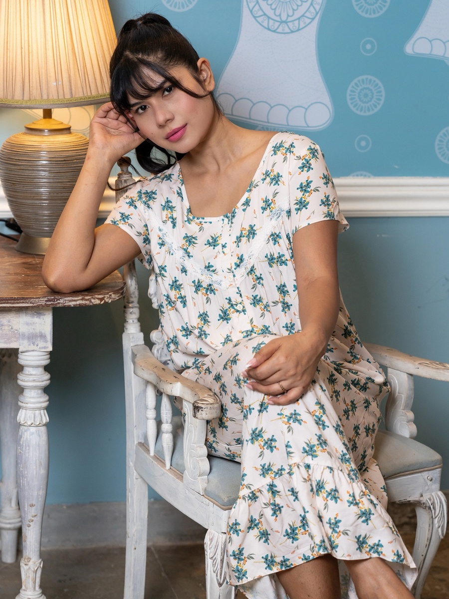 Printed Short Sleeves Night Dress