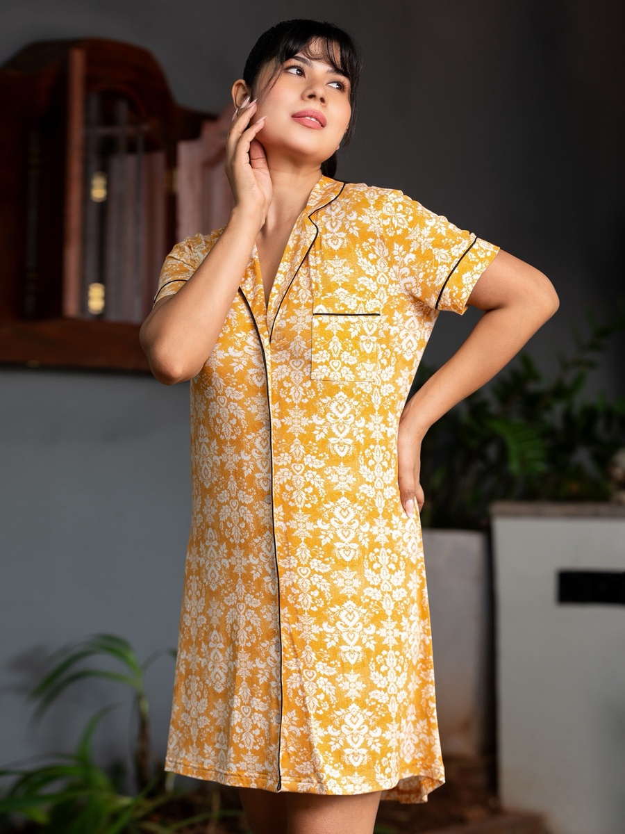 Floral Print Short Sleeves Sleepshirt