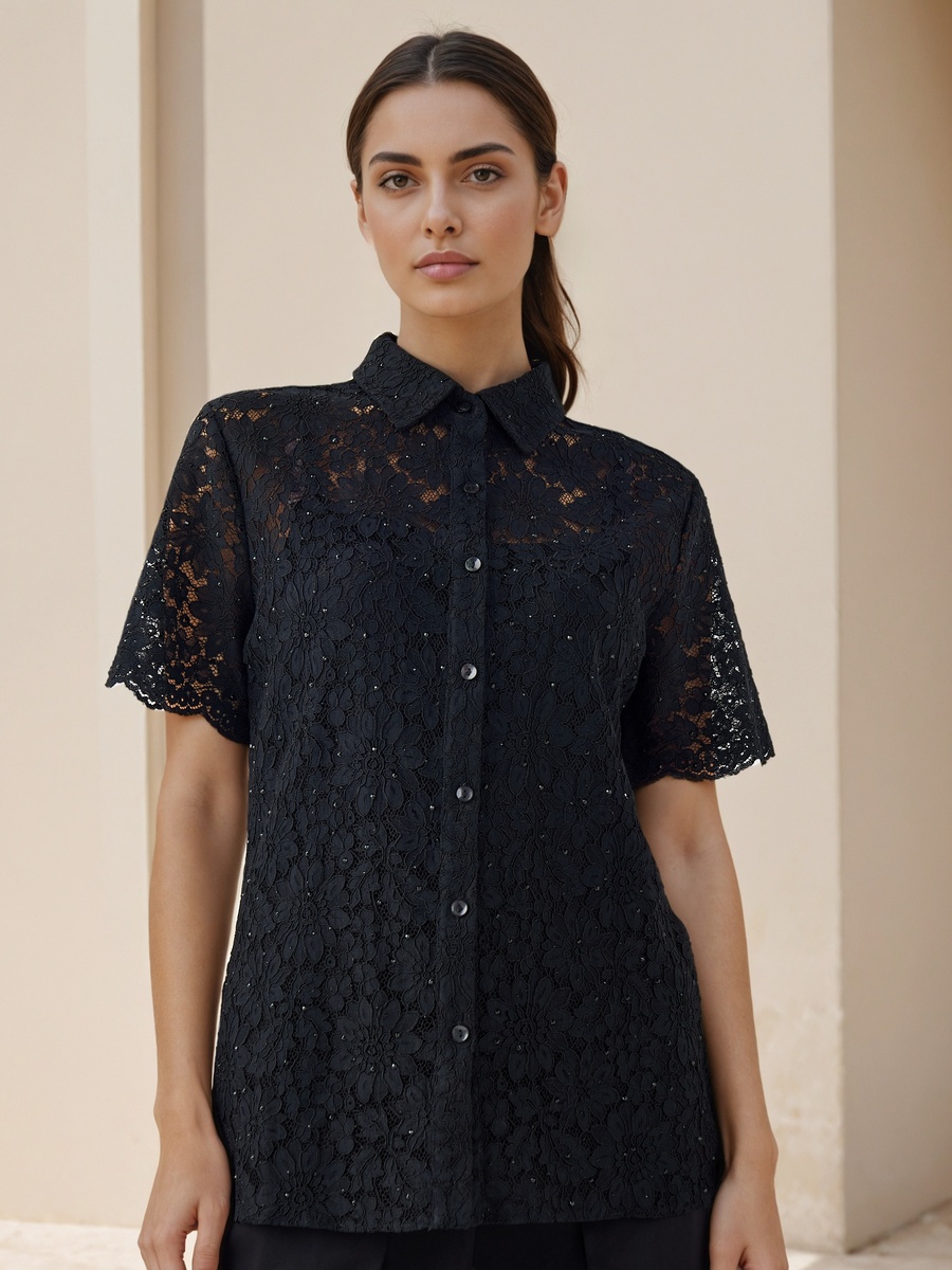 Regular Fit Lace Shirt with Collar