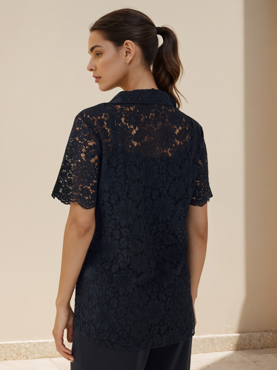 Regular Fit Lace Shirt with Collar