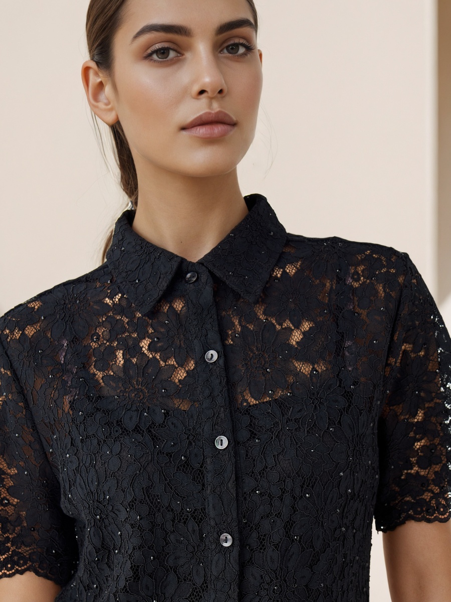 Regular Fit Lace Shirt with Collar