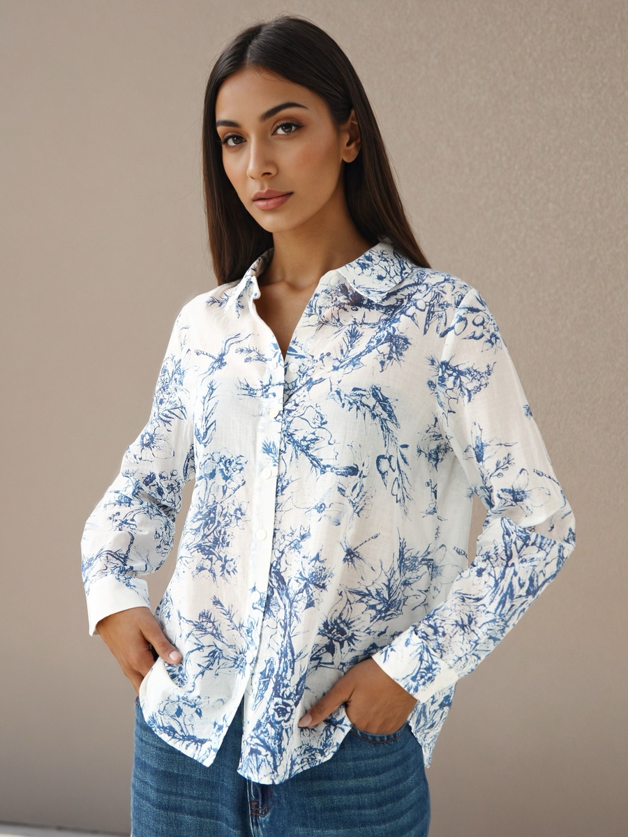 Regular Fit Viscose Printed Shirt with Collar