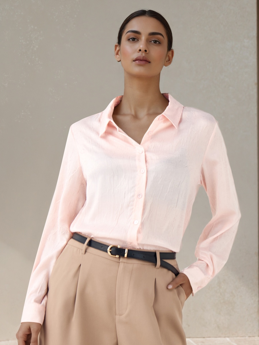 Regular Fit Viscose Textured Shirt with Collar
