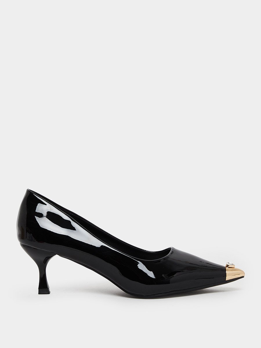 Women Black Patent Toe Cap Court Shoes