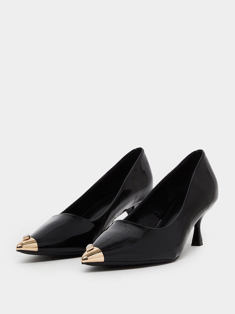 Women Black Patent Toe Cap Court Shoes