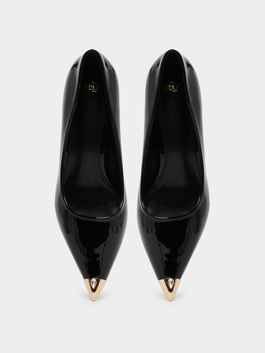 Women Black Patent Toe Cap Court Shoes