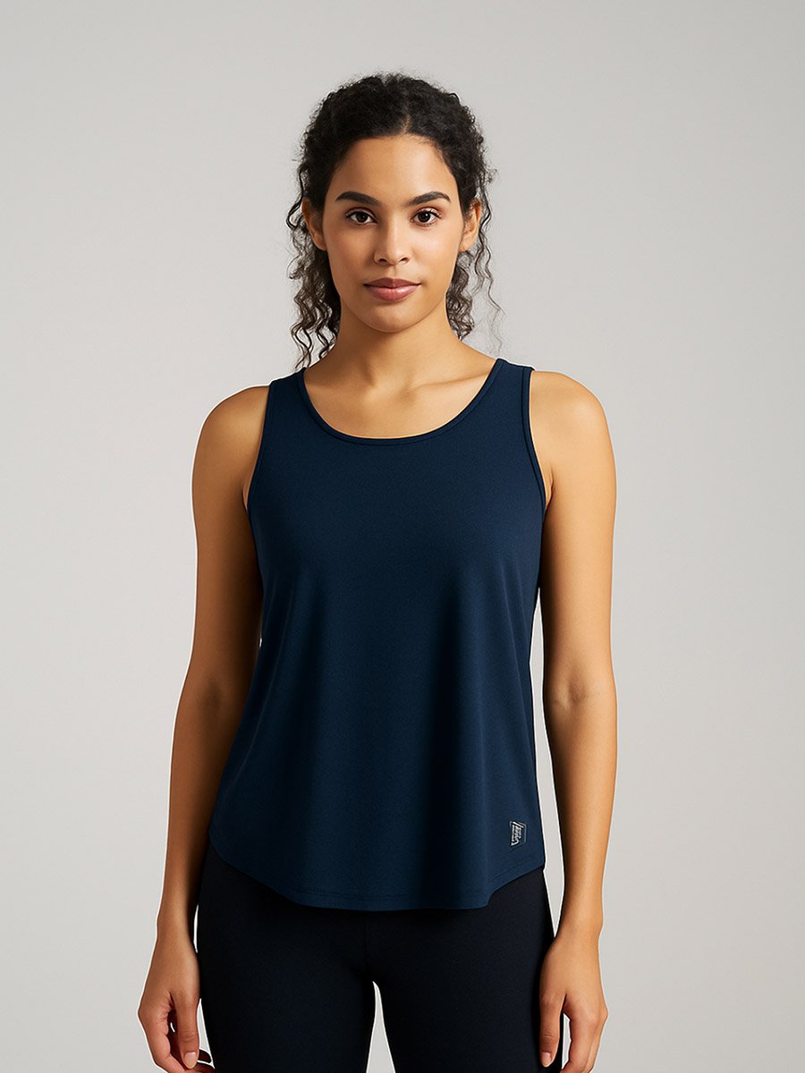 Women Navy Box-Pleated Tank Top