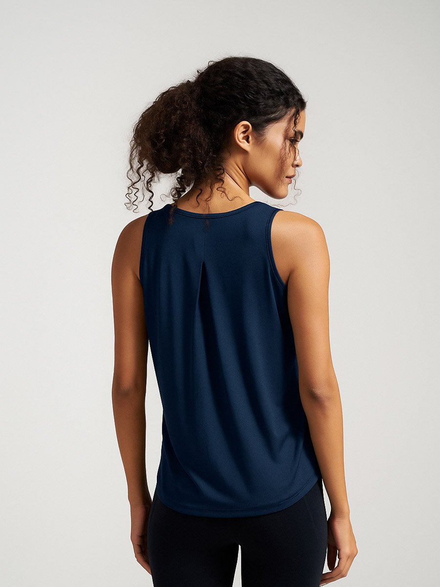 Women Navy Box-Pleated Tank Top