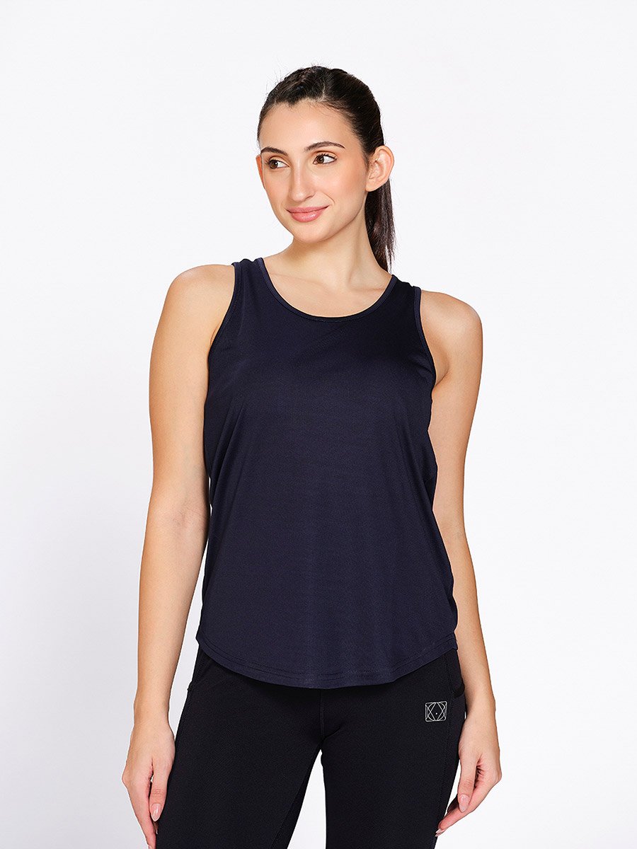 Women Navy Box-Pleated Tank Top