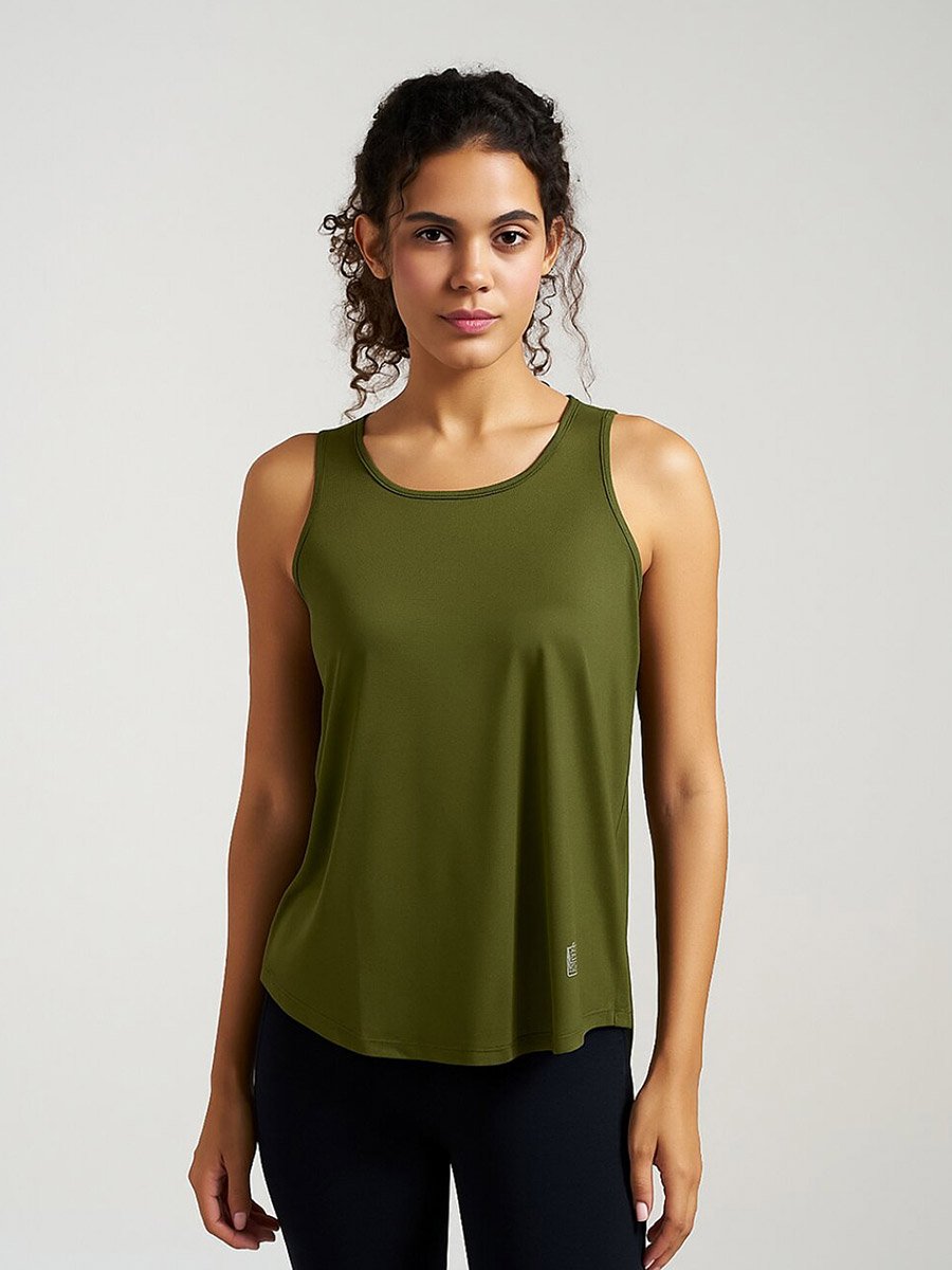 Women Olive Box-Pleated Tank Top