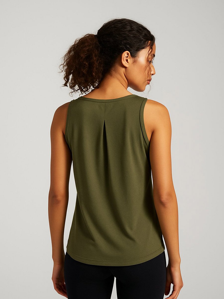 Women Olive Box-Pleated Tank Top