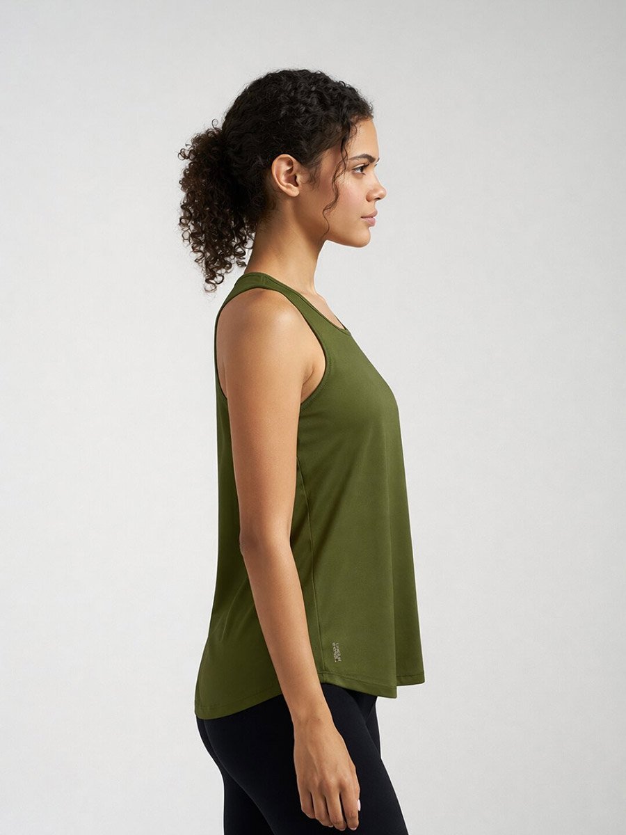 Women Olive Box-Pleated Tank Top