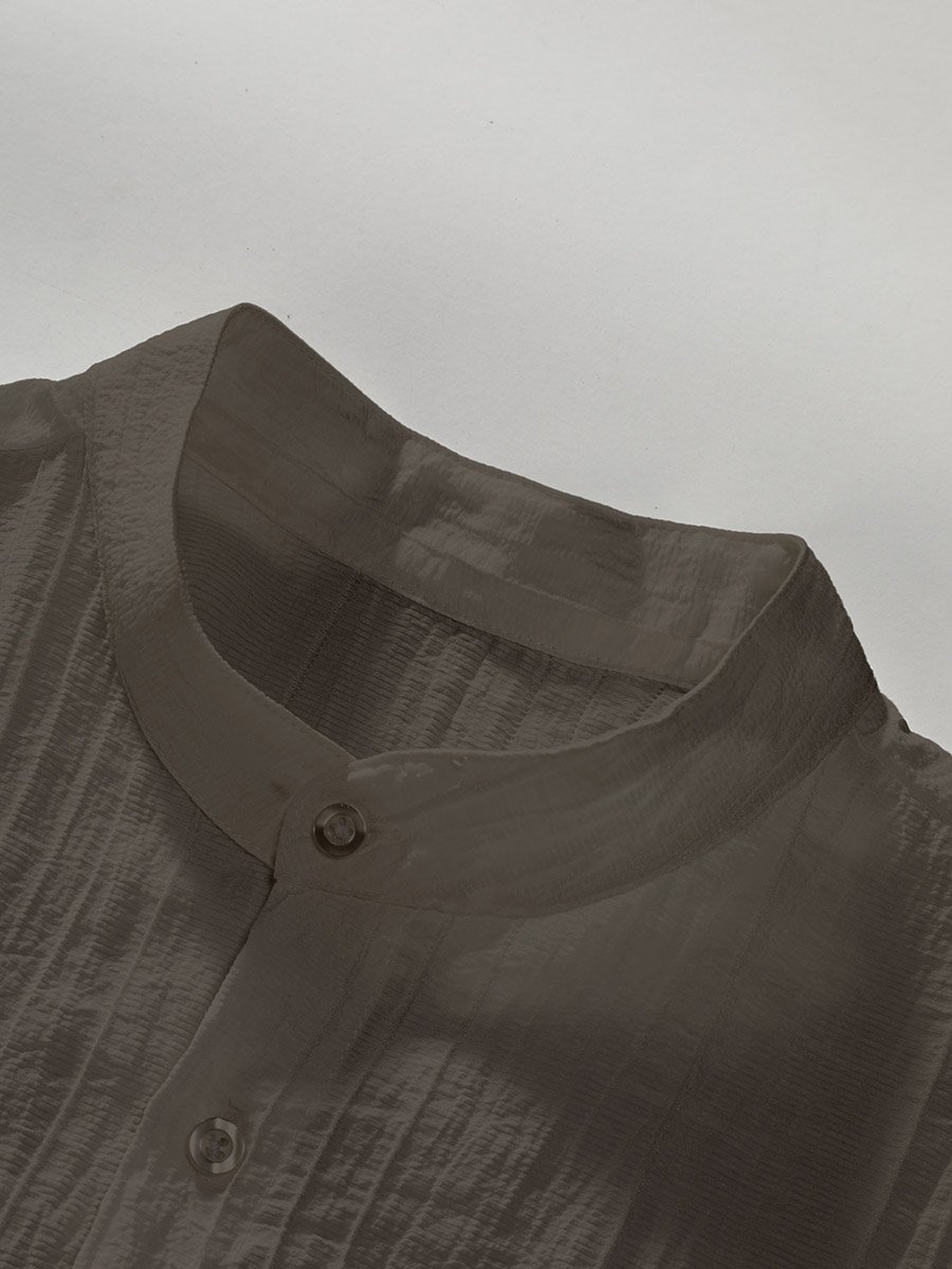 Men Brown Textured Mandarin Collar Shirt